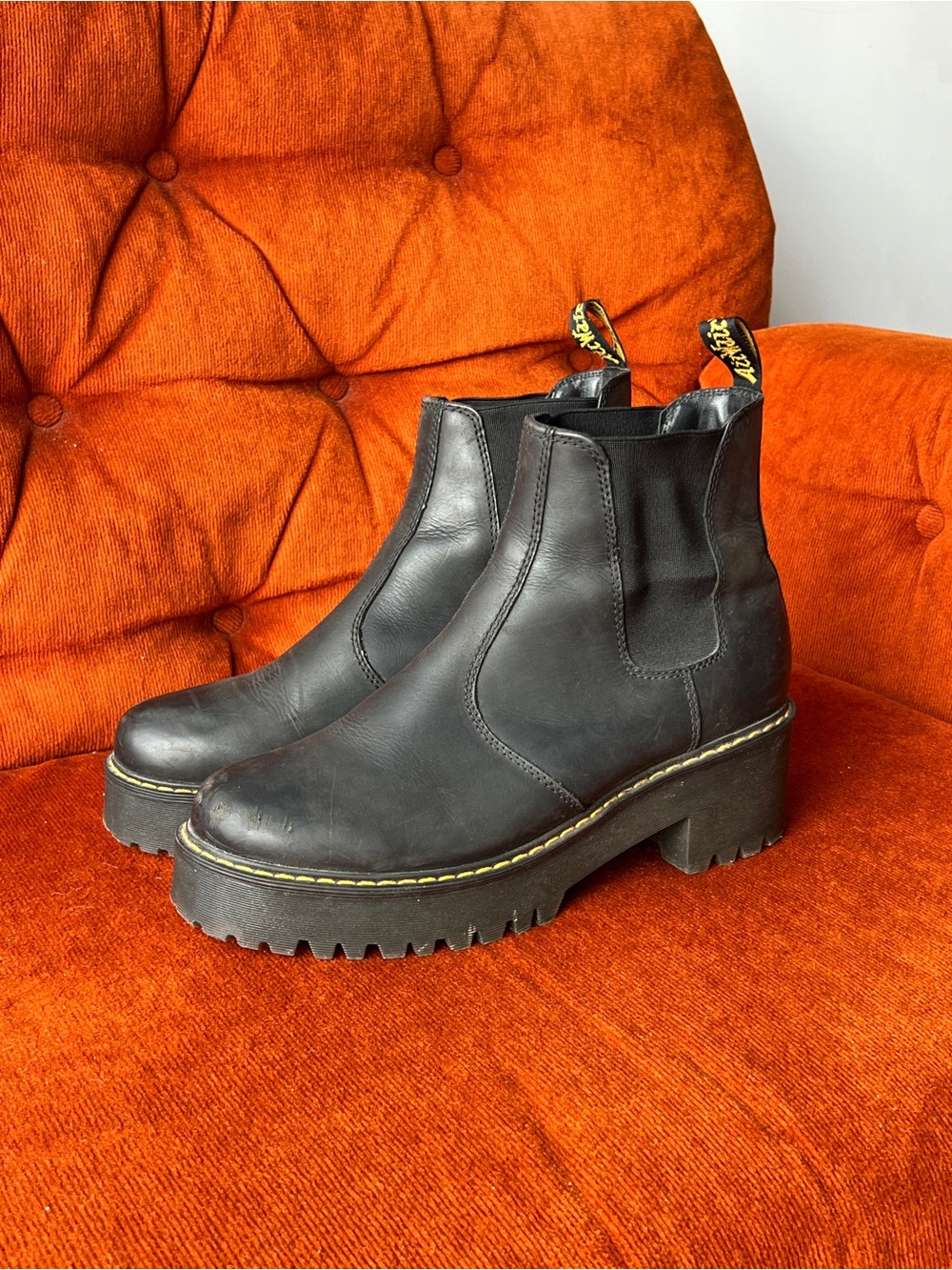 Doc Martens Rometty Black Leather Platform Chelsea Boots - Women's